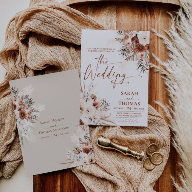 Convite de Casamento Outono Boho Tan (Fall Boho Tan Wedding Invitations Card | Bohemian Wedding RSVP)