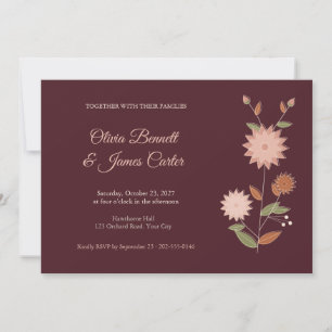 Convite de Casamento Outono Burgundy Blush Dahlia