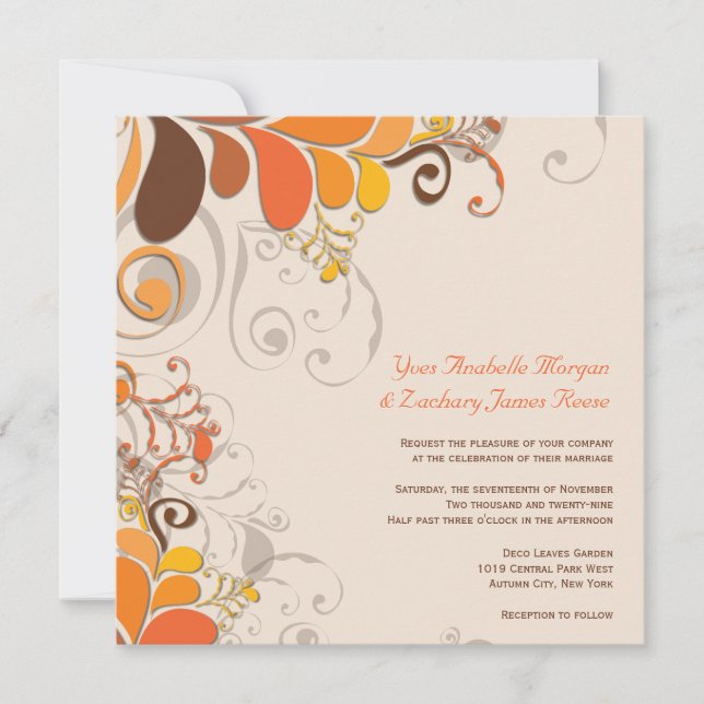 Convite de Casamento Outono Deco Floral Swirls (Frente)