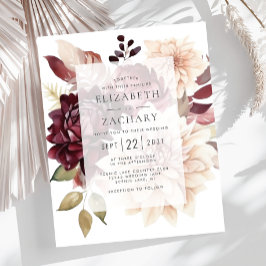 Convite de Casamento Outono Floral Burgundy Orçame