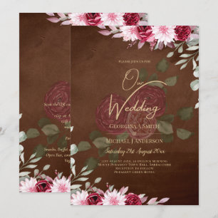 Convite de Casamento Outono Inverno Floral Marrom