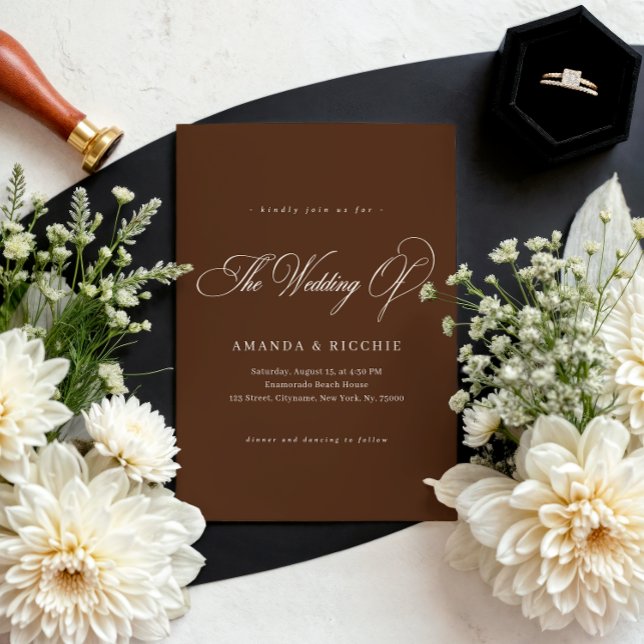 Convite de Casamento Outono Marrom Espresso Elegan (Criador carregado)
