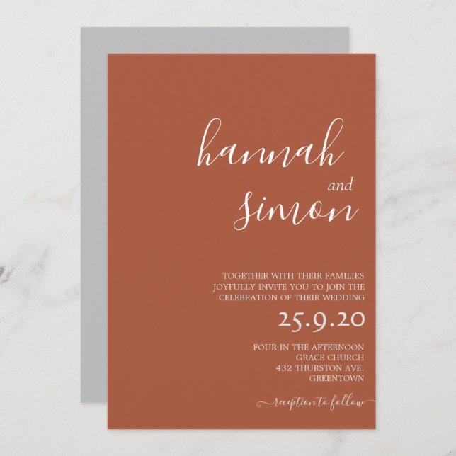 Convite de Casamento outono Moderno Minimalista (Frente/Verso)