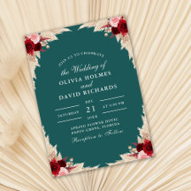 Convite de Casamento Outono Rosa Tropical Turquesa