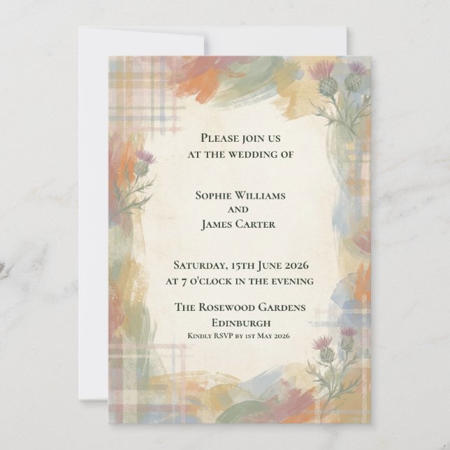 Convite de Casamento Outono Tartan Thistle (Frente)