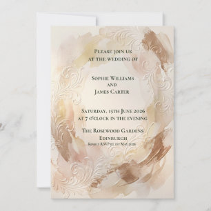Convite de Casamento Oval Barroco Bege