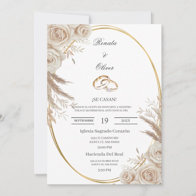 Convite de casamento Oval Boho Spanish  (Frente)