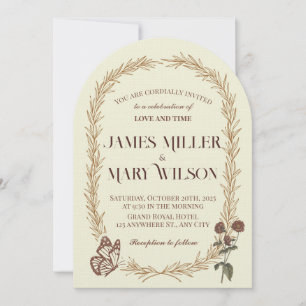 Convite de Casamento Oval Botânico Vintage