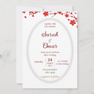 Convite de Casamento Oval com Flor de Cerejeira Ve