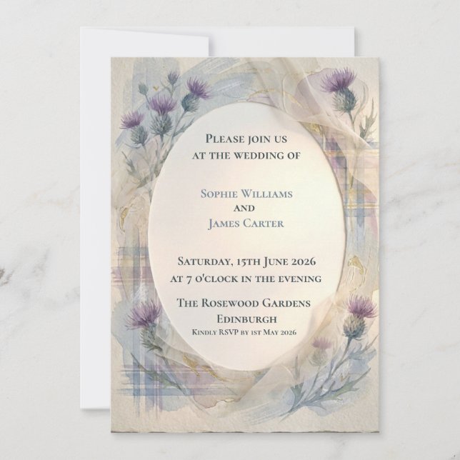 Convite de Casamento Oval com Xadrez de Cardo em A (Frente)