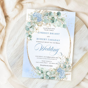 Convite de Casamento Oval em Trigo Floral Azul Chi