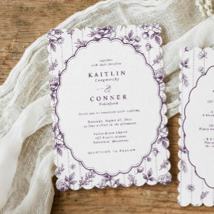 Convite de Casamento Oval Floral Francês Roxo Vint