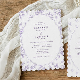 Convite de Casamento Oval Floral Vintage Lavanda R