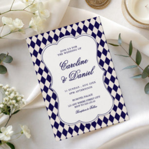 Convite de casamento padrão azul Royale dinheiro a