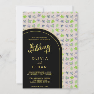 Convite de casamento padrão outono preto dourado c
