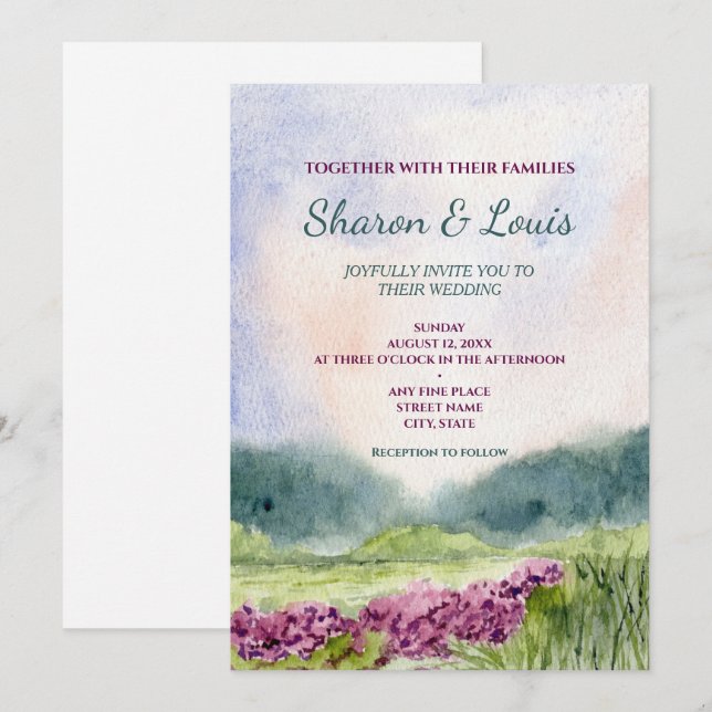 convite de casamento paisagem aquarela vintage (Frente/Verso)