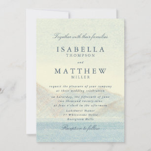 Convite de Casamento Paisagem Azul Aquarela