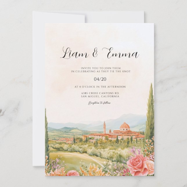 Convite de casamento paisagem Florença Itália (Frente)