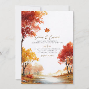 Convite de Casamento Paisagem Outonal Rústica de O