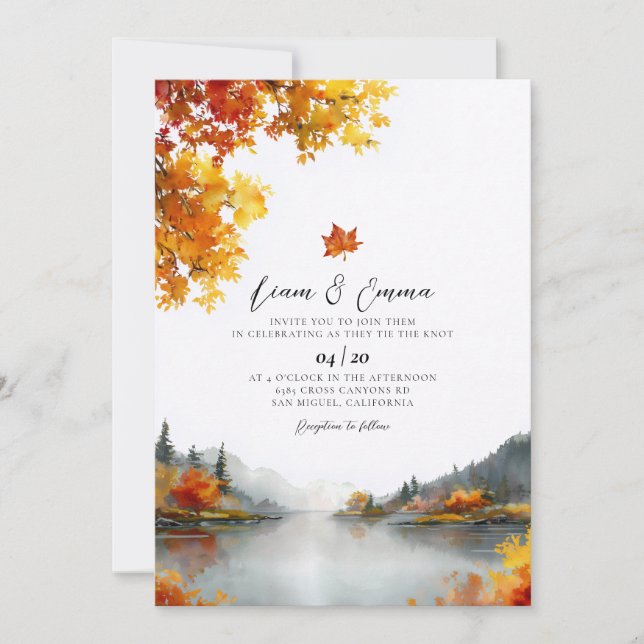Convite de Casamento Paisagem Outono (Frente)