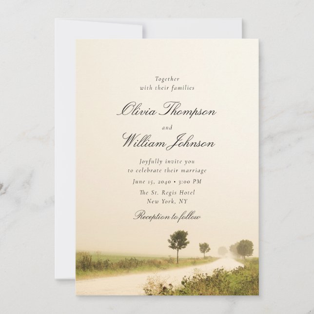 Convite de Casamento Paisagem Rural Romântica (Frente)
