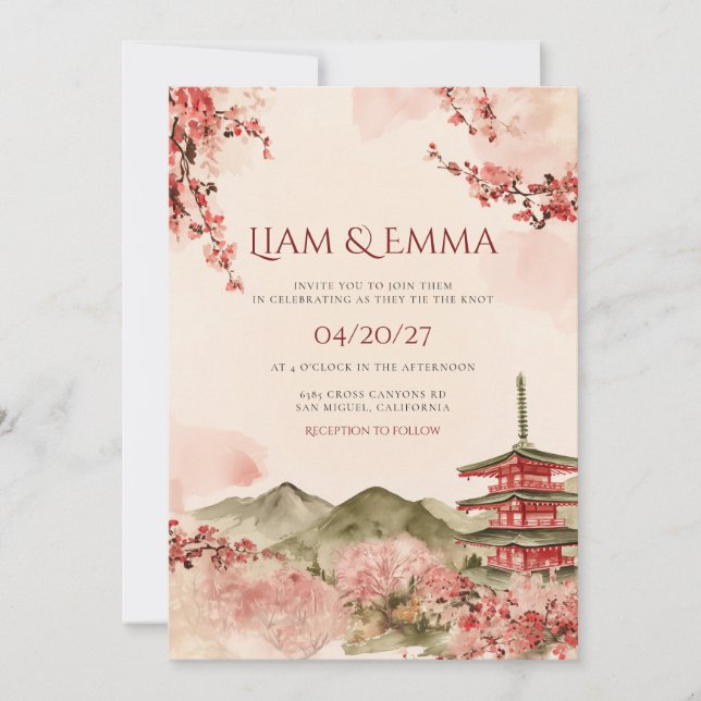 Convite de Casamento Paisagem Tradicional Japonesa (Frente)