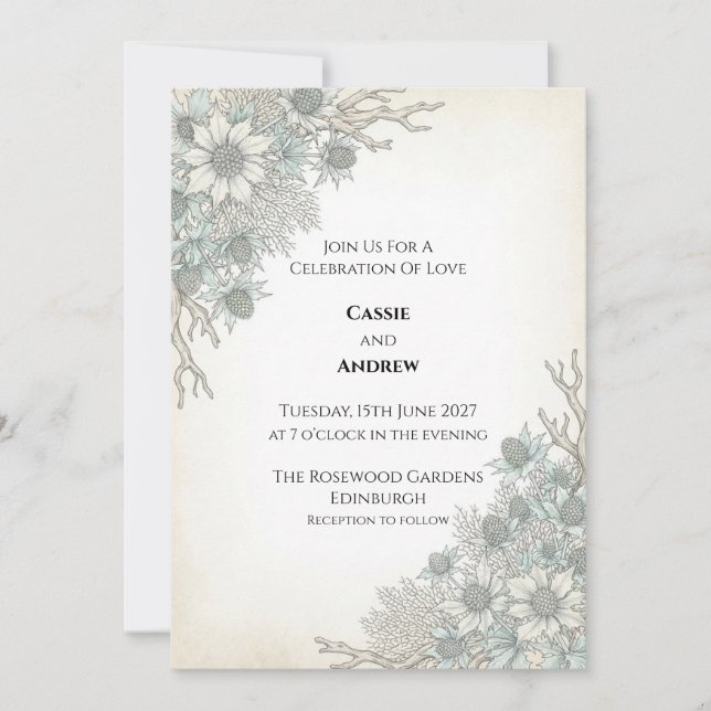 Convite de Casamento Pale Blue Thistle (Frente)