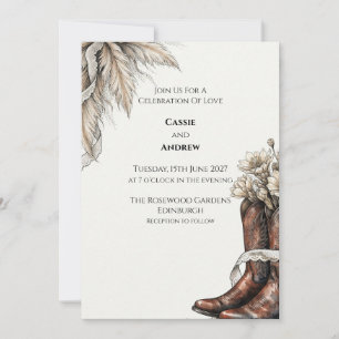 Convite de Casamento Pampas Bota de Cowboy Western