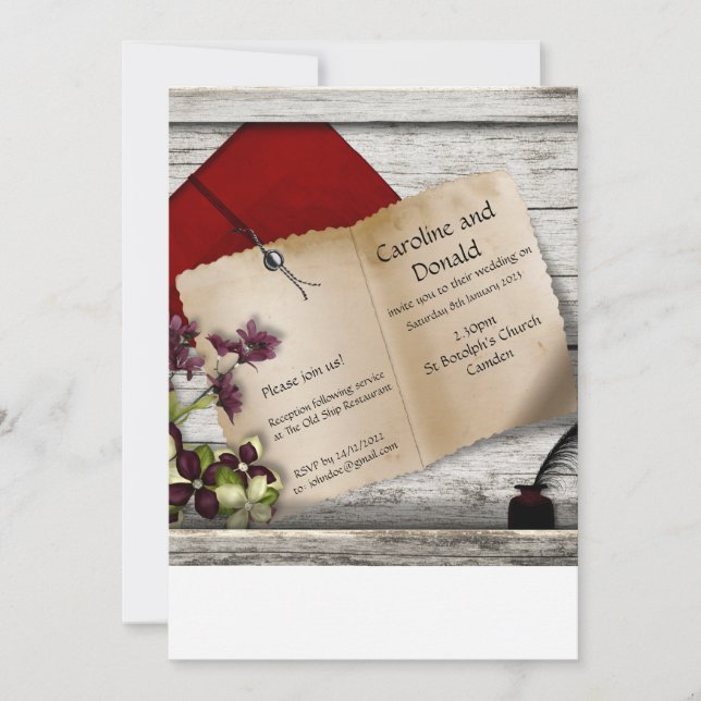 Convite De Casamento. Papel e composição antigos (Frente)