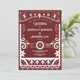 Convite de Casamento Papel Picado Borgonha e Branc