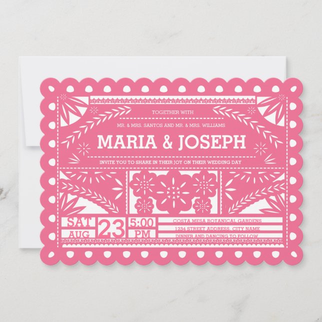 Convite de casamento Papel Picado Escalado - Rosa (Frente)