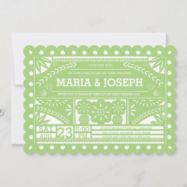 Convite de casamento Papel Picado Escalado - Verde (Frente)