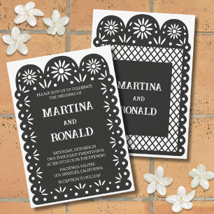 Convite de casamento papel picado mexicano preto