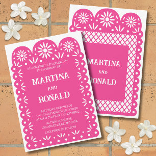 Convite de casamento papel picado mexicano rosa