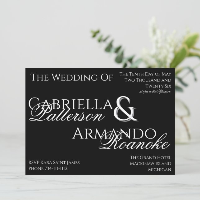 Convite de Casamento Papel Picado Preto e Branco (Em pé/Frente)