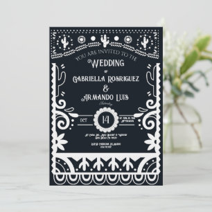 Convite de Casamento Papel Picado Preto e Branco