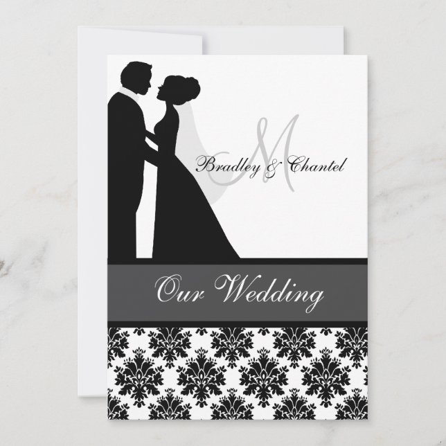 Convite de Casamento para Casal Preto, Cinza e Bra (Frente)