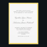 Convite de casamento para cinzas amarelas da borda<br><div class="desc">Aprecie seus convidados com esses convites de casamento elegantes. O texto é definido em tipos clássicos com uma borda de cor simples. Estes convites de casamento são cartões e vêm com envelopes.</div>