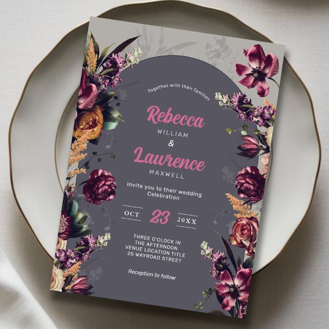 Convite de casamento para cinzas de flores chicas  (Criador carregado)