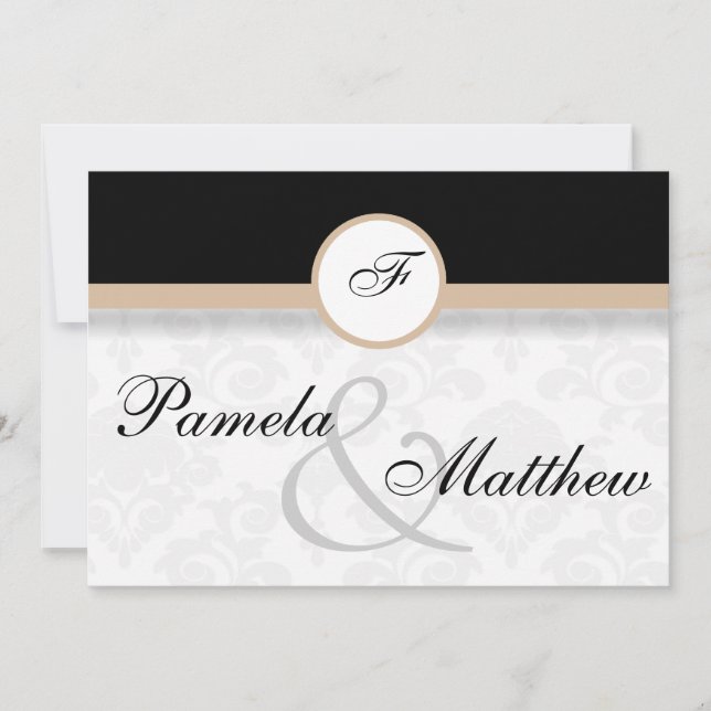 Convite de Casamento para Damask Beige Monogram (Frente)