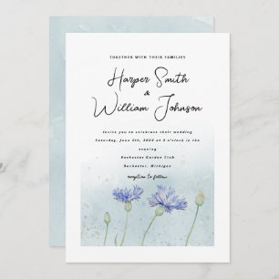 convite de casamento para flores de aquarela azul