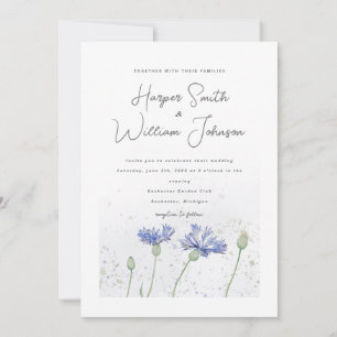 convite de casamento para flores de aquarela azul