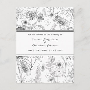 Convite de casamento para flores de margarida pret