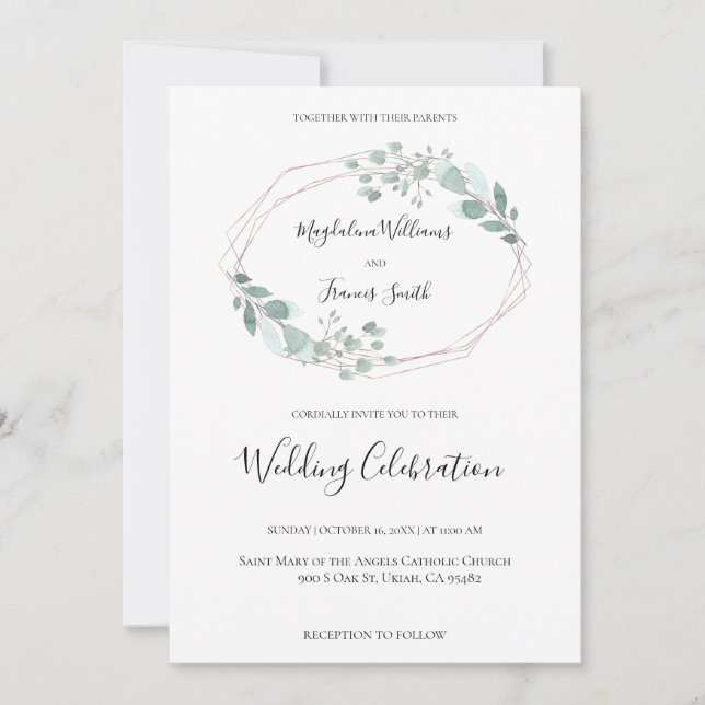 convite de casamento para moldes verdes (Frente)