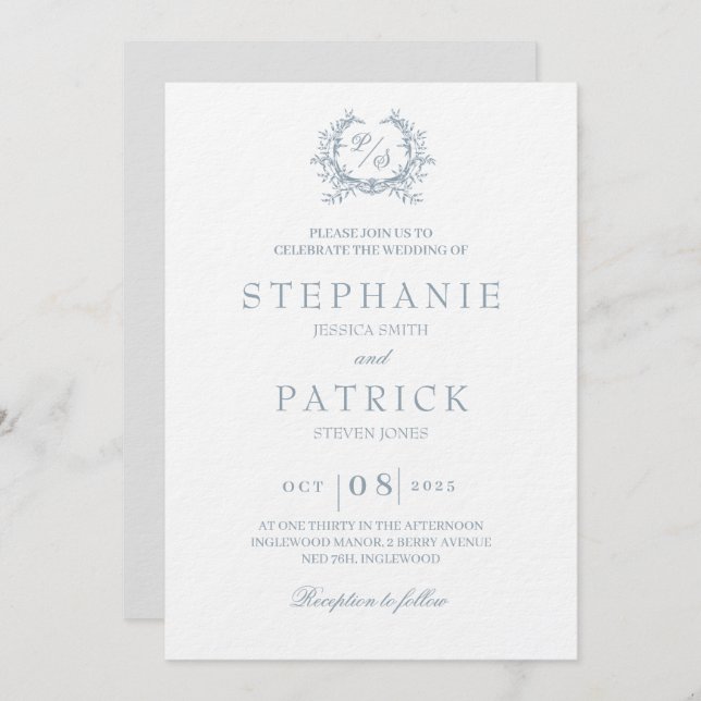 Convite de casamento para monograma de script eleg (Frente/Verso)