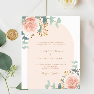 convite de casamento para o rosa gold floral verde
