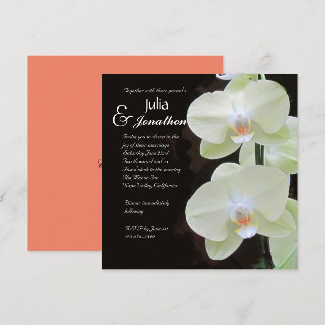 Convite De Casamento Para Orquídeas Brancas Elegan (Frente/Verso)