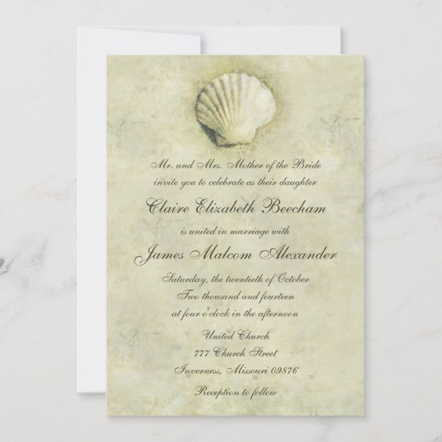 Convite de Casamento para Praia Elegante Seashell  (Frente)