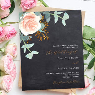 Convite de casamento para rosa floral de Chalkboar