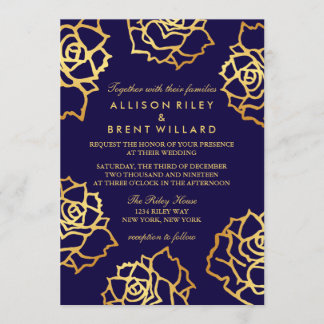 Convite de casamento para Rosas ouros - Azul